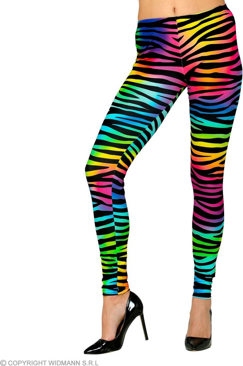 Jaren 80 & 90 Kostuum | 80s Legging Conny Neon Meerkleurig Vrouw | Small / Medium | Carnaval kostuum | Verkleedkleding